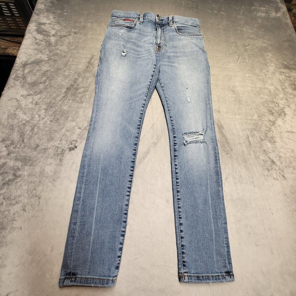 Tommy Jeans Jeans‎ Mens 30x30 Blue Light Wash Skinny Extra-Slim Distressed